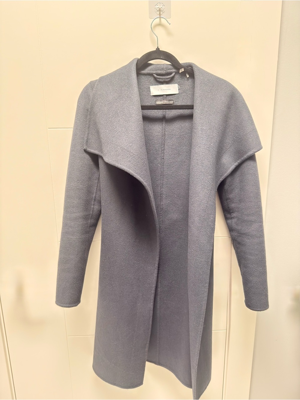 Tahari Open-Front Draped Collar Cardigan - Gray